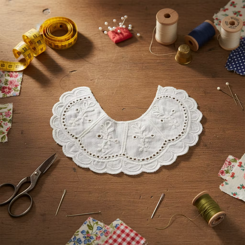 Quality Cotton Embroidery Detachable Peter Pan Collar Vintage Floral Eyelet Lace Fake Collar For Women Dress Blouse Decor factory