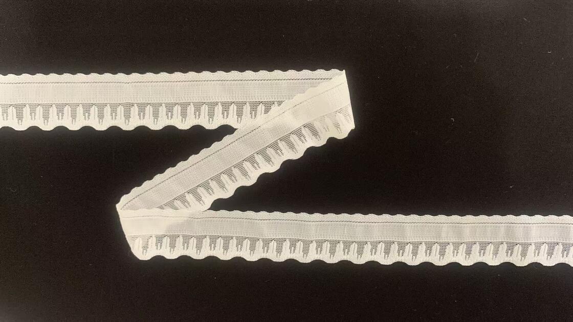 Quality 2.5cm Width Hollow Mesh Elastic Lace Trim with Double Scalloped Wavy Edge for Lingerie and Sleepwear factory