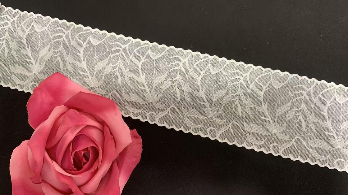 Quality 8cm Width Breathable Mesh Custom Color Elastic Lace Trim with Scalloped Edge for Bridal Dress and Nightwear factory