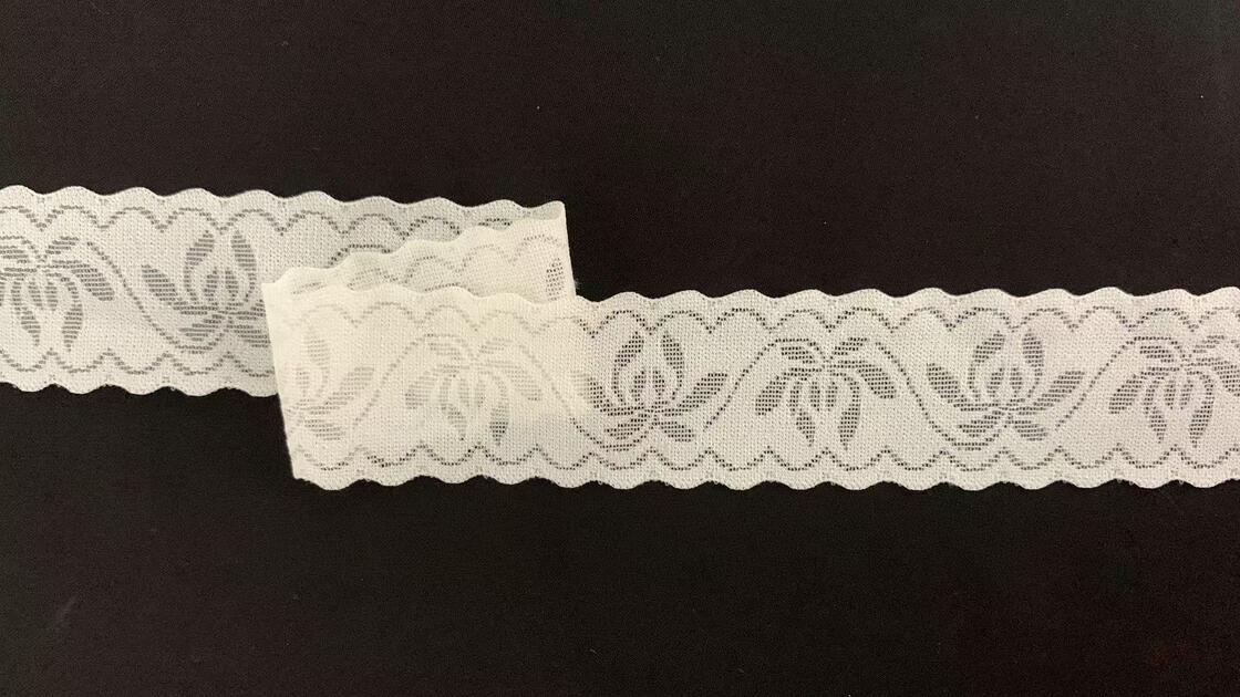 Quality 3.2cm Width Soft Wavy-edge Elastic Lace Trim with Subtle Flower Hollow Pattern for Lingerie & Dress factory
