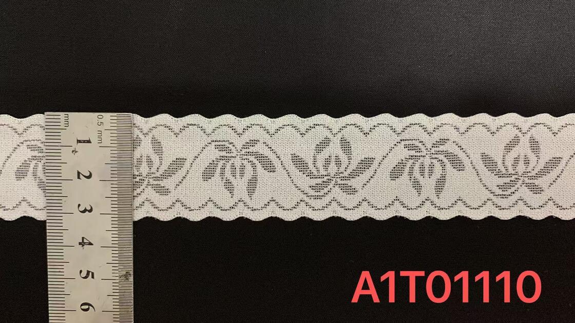 Quality 3.2cm Width Soft Wavy-edge Elastic Lace Trim with Subtle Flower Hollow Pattern for Lingerie & Dress factory