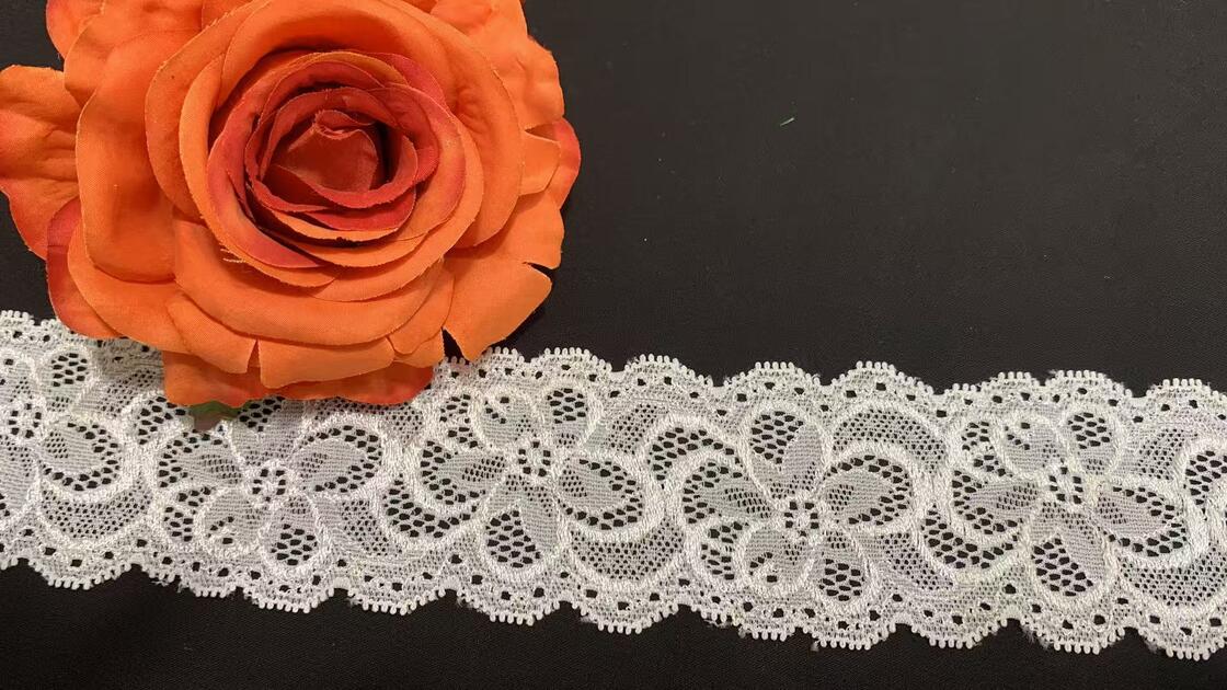 Quality 3.5cm Width Scalloped Edge Floral Lace Trim with Breathable Hollow Weave for Lingerie and Dresses factory