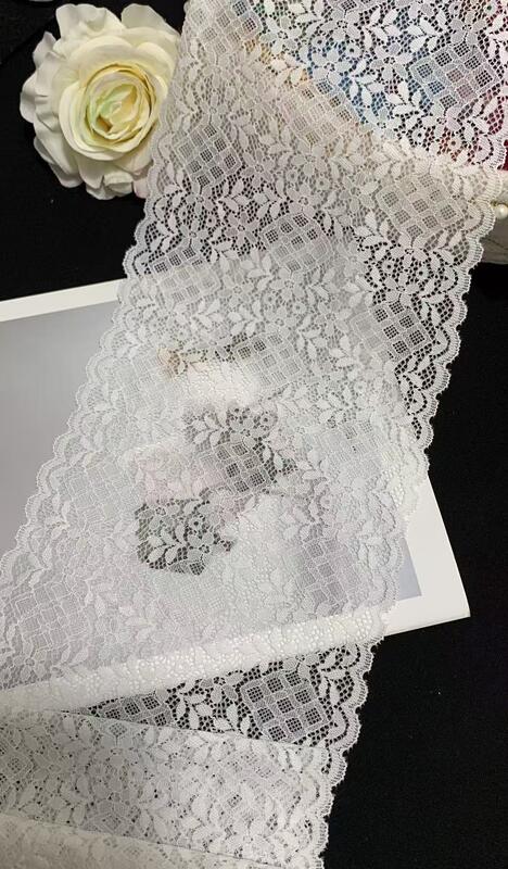 Quality A1Z017   18CMElastic White Lace Trim With Rhombus Leaf Pattern, Soft Stretch Lace For Lingerie Dress Skirt Decoration factory