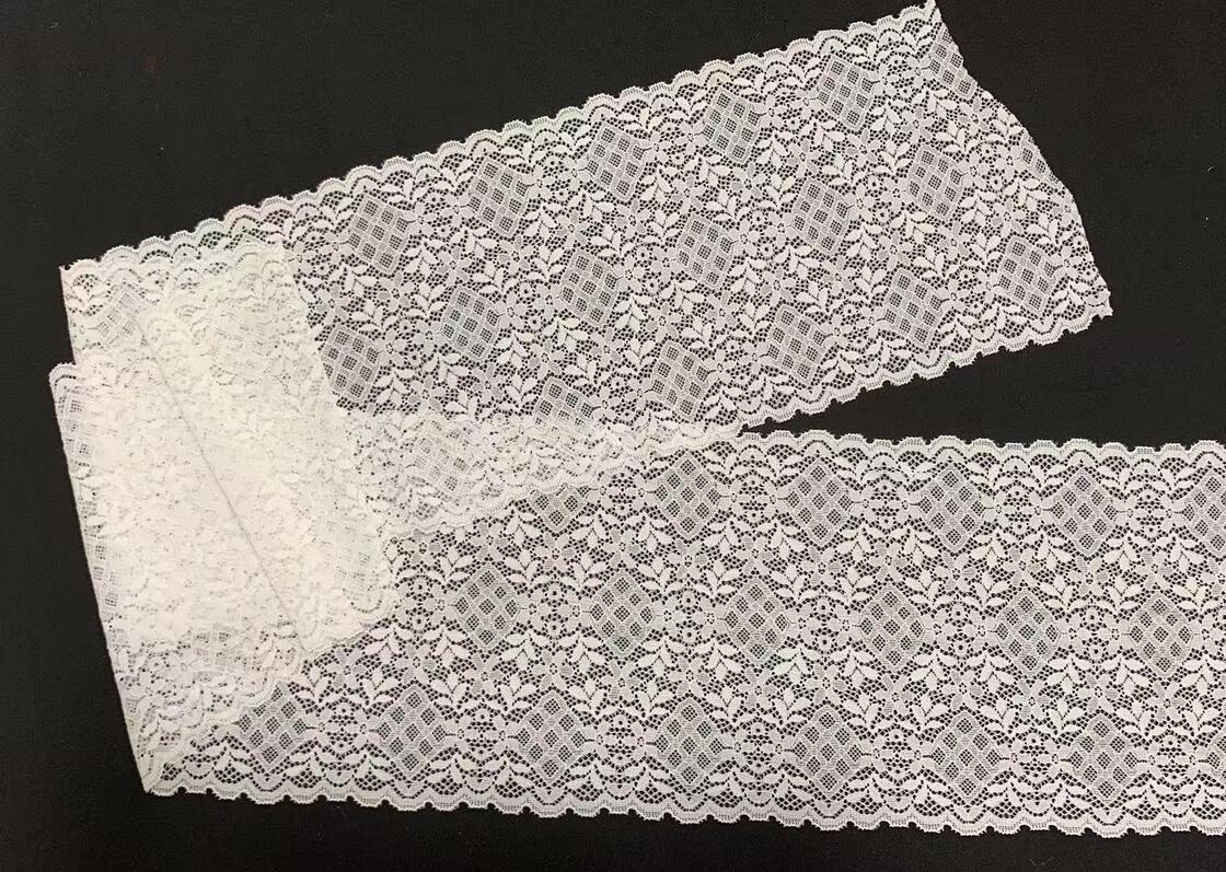 Quality A1Z017   18CMElastic White Lace Trim With Rhombus Leaf Pattern, Soft Stretch Lace For Lingerie Dress Skirt Decoration factory