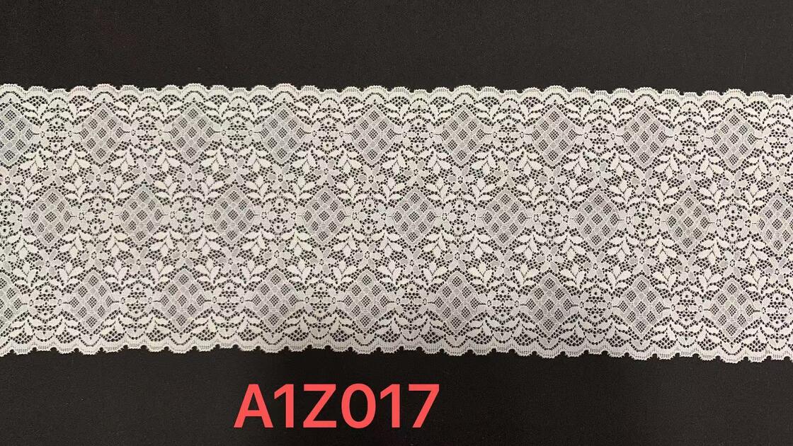 Quality A1Z017   18CMElastic White Lace Trim With Rhombus Leaf Pattern, Soft Stretch Lace For Lingerie Dress Skirt Decoration factory