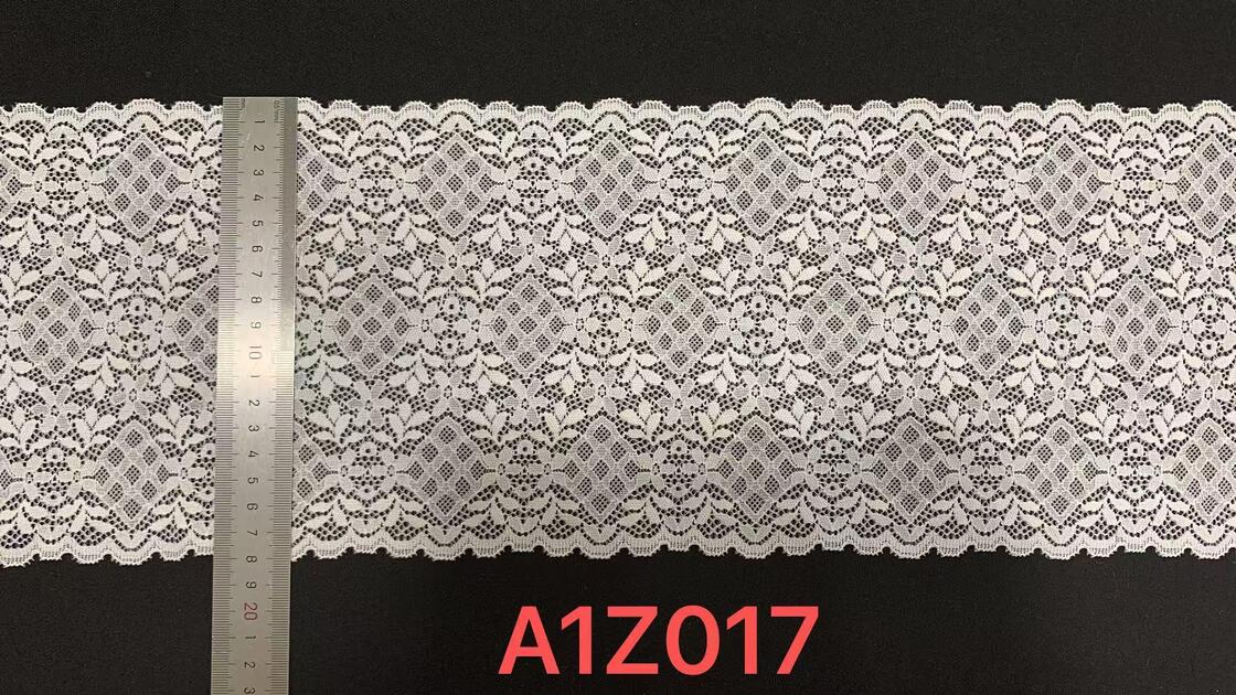 Quality A1Z017   18CMElastic White Lace Trim With Rhombus Leaf Pattern, Soft Stretch Lace For Lingerie Dress Skirt Decoration factory