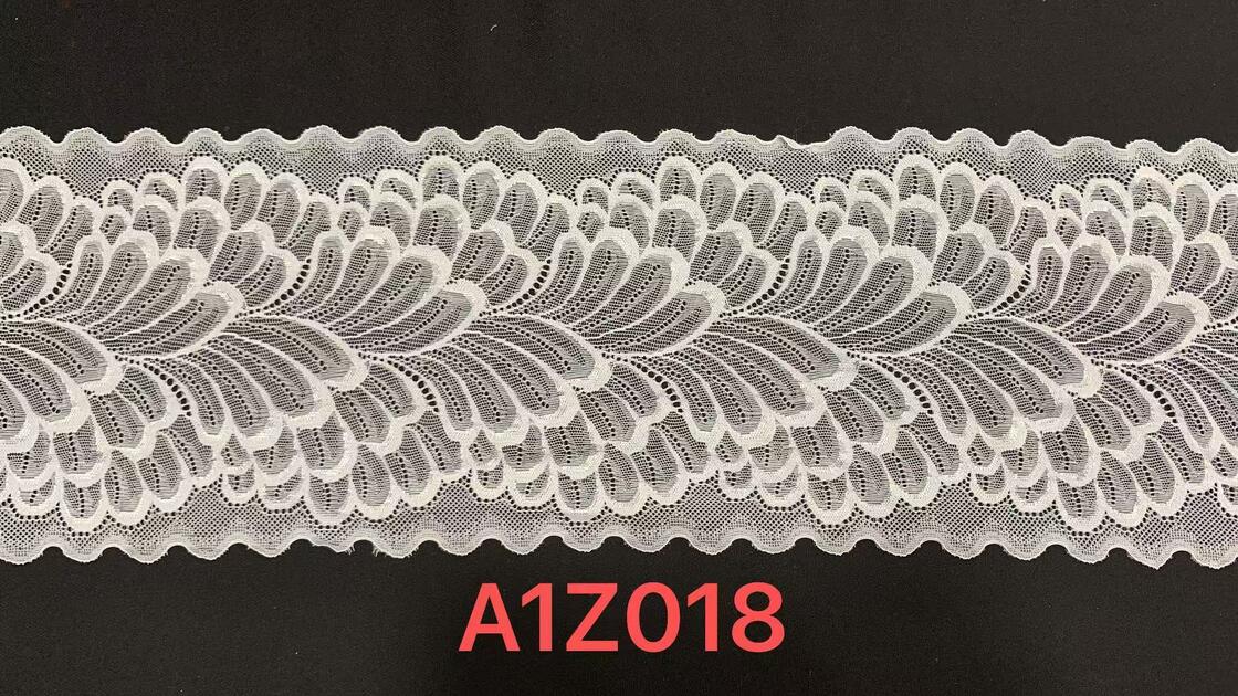 Quality 19CM Wide Stretch White Lace Trim A1Z018 Peacock Feather Pattern Elastic Lace For Lingerie Nightgown Dress Decoration factory