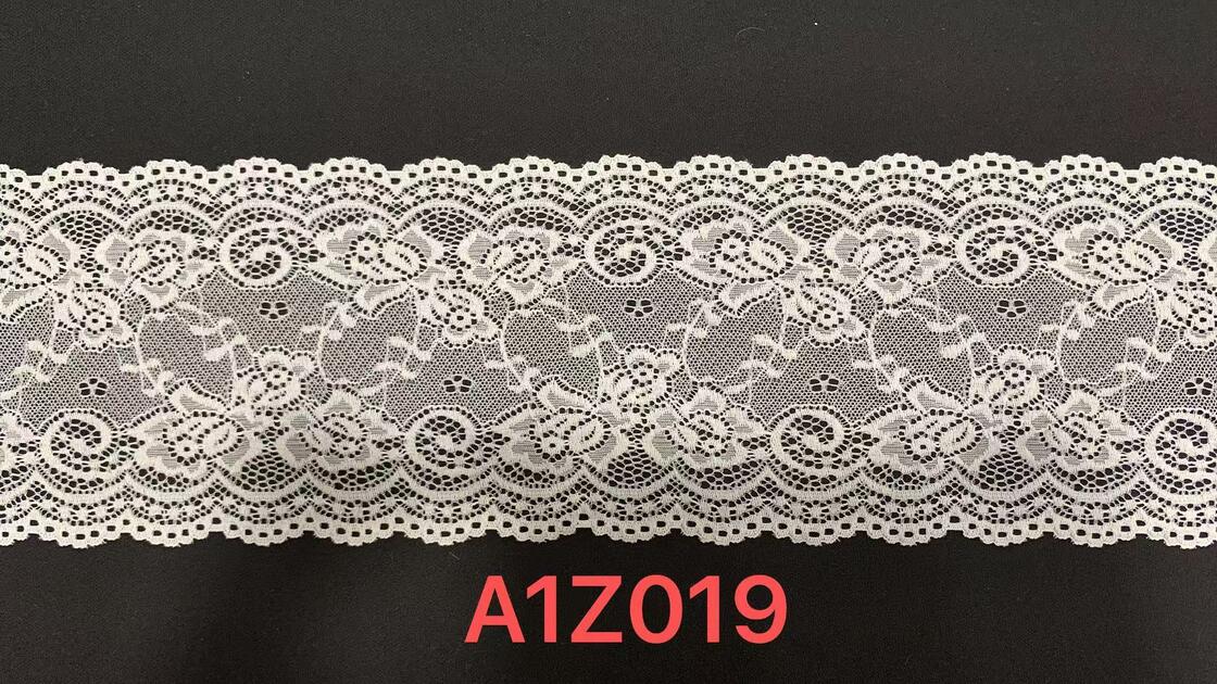 Quality A1Z019 Floral Hollow Out Stretch Lace Trim, Double Scalloped White Elastic Lace Ribbon For Lingerie Dress Pajama Garment Decoration factory