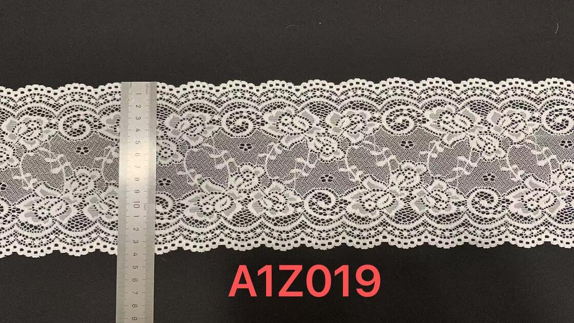 Quality A1Z019 Floral Hollow Out Stretch Lace Trim, Double Scalloped White Elastic Lace Ribbon For Lingerie Dress Pajama Garment Decoration factory