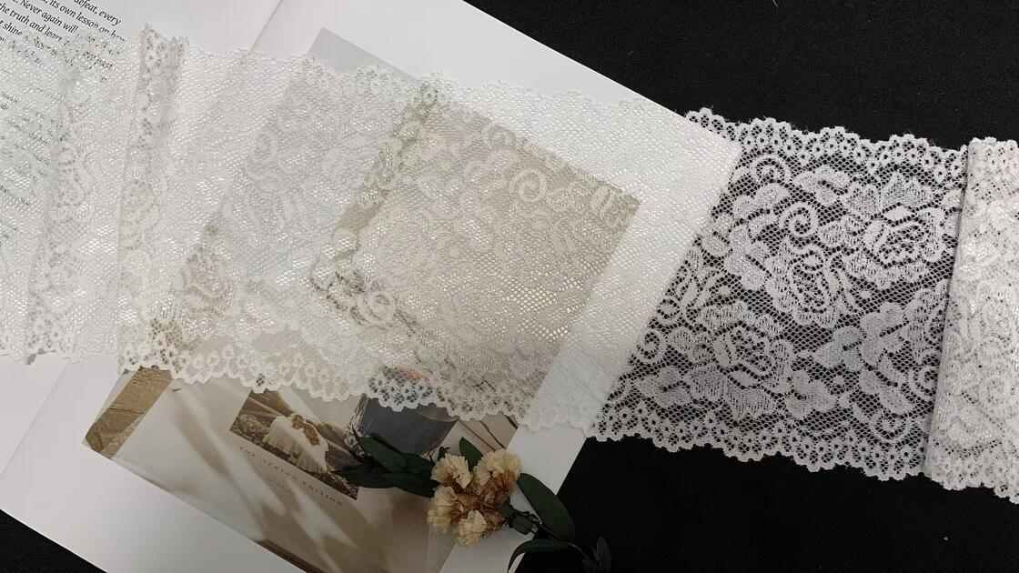 Quality A1Z020 Vintage Rose Floral Elastic Lace Trim, Double Scalloped Hollow Out White Lace Ribbon For Lingerie Dress Nightgown Decoration factory