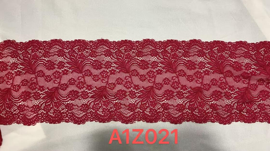 Quality A1Z021 Burgundy Floral Stretch Lace Trim, Double Scalloped Vintage Nylon/Spandex Lace Ribbon for Lingerie Wedding Dress Nightgown Decoration factory