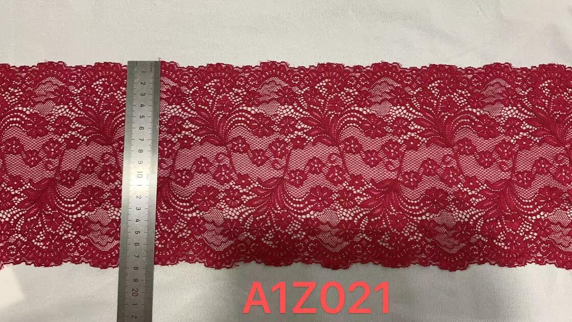 Quality A1Z021 Burgundy Floral Stretch Lace Trim, Double Scalloped Vintage Nylon/Spandex Lace Ribbon for Lingerie Wedding Dress Nightgown Decoration factory