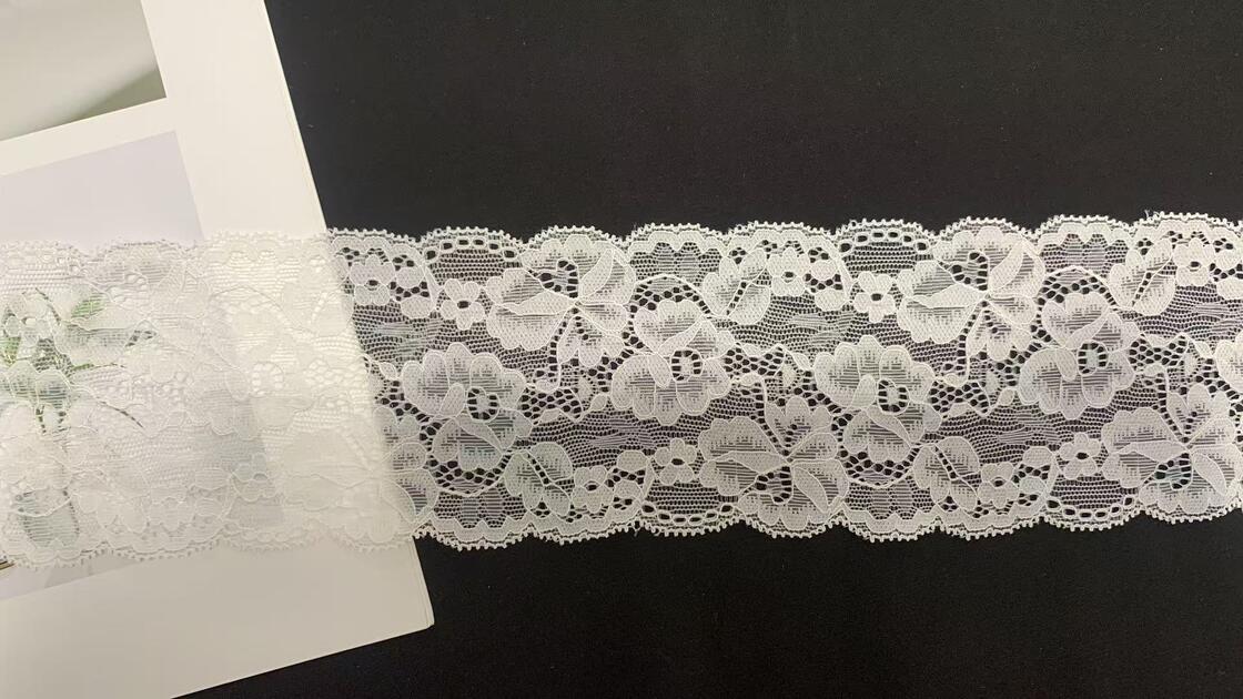 Quality Wide Floral Lace Trim with Layered Hollow Flower Patterns and Stretchy Soft Yarn for Dress and Lingerie factory