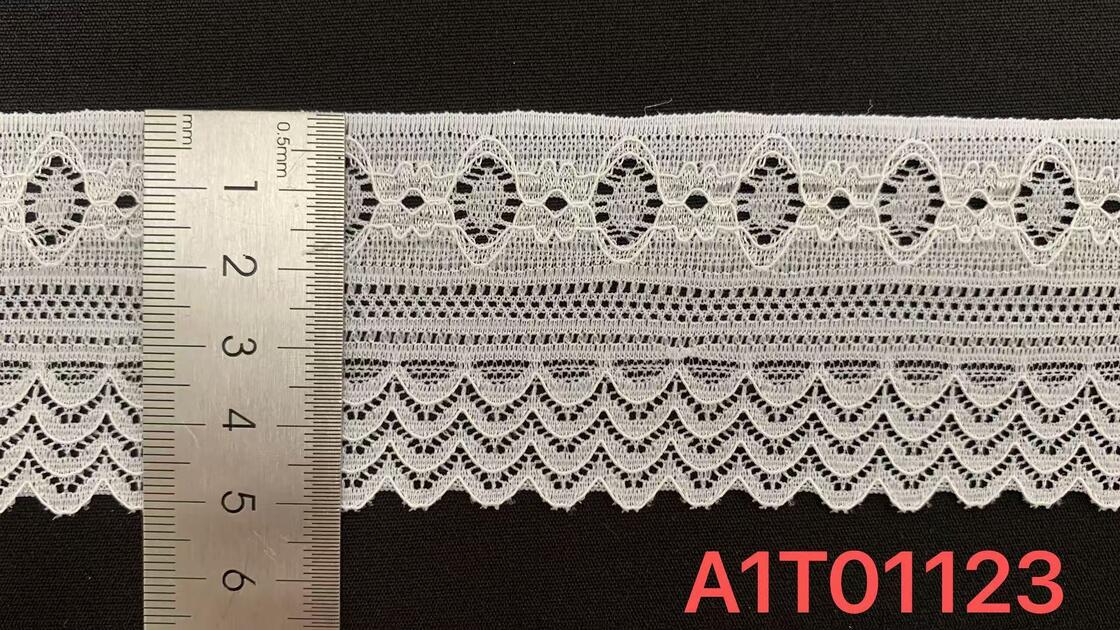 Quality 5cm Multi-layer Segmented Elastic Lace Trim with Oval Hollow Patterns & Double Scalloped Layers factory