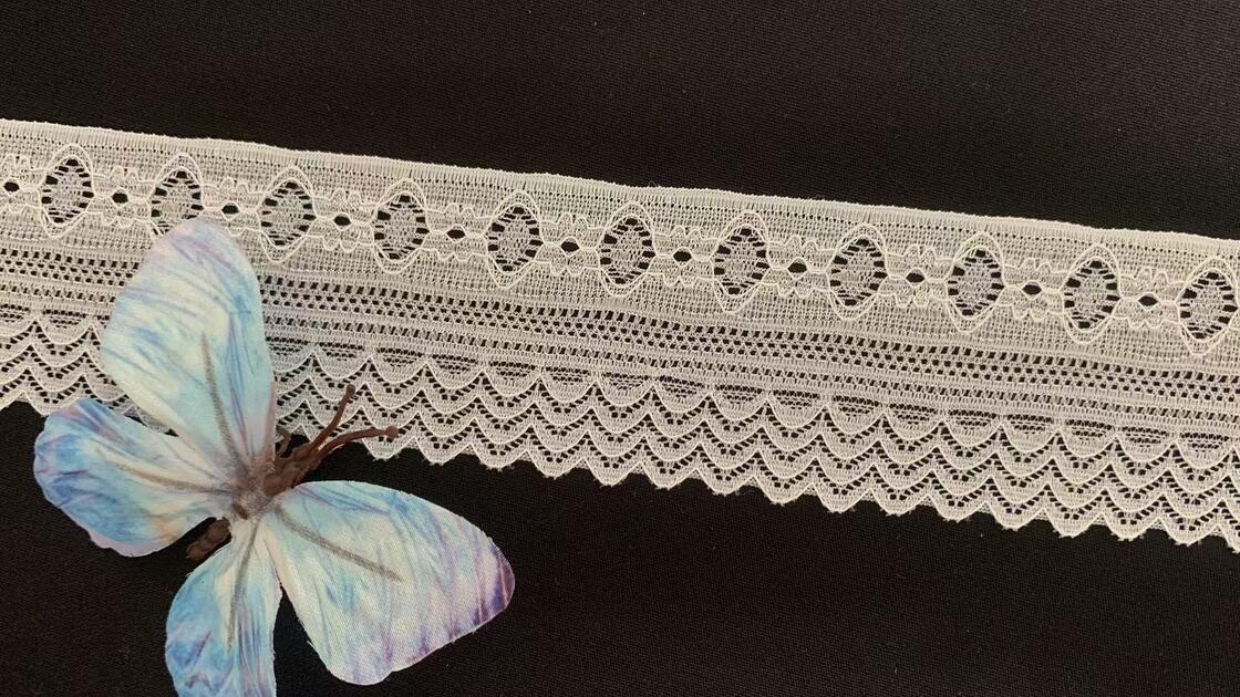 Quality 5cm Multi-layer Segmented Elastic Lace Trim with Oval Hollow Patterns & Double Scalloped Layers factory