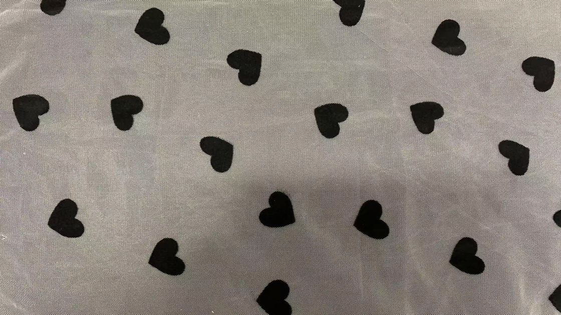 Quality Luxury 100% Polyester Organza Lace Fabric with Black Polka Flocking Dot Print for Home Decor & Clothing factory