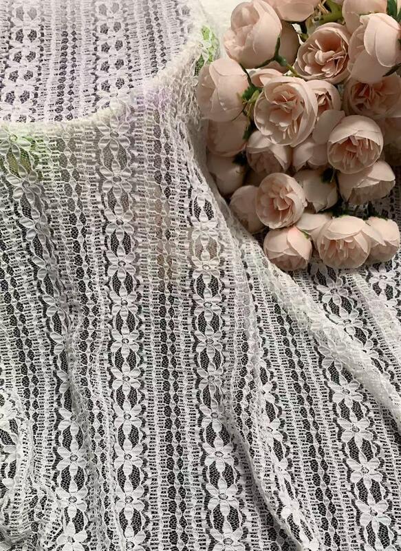 Quality 100% nylon/spandex Vertical Floral Striped Lace Fabric, Continuous Flower Stripe Hollow Mesh Lace for Women Dress Lingerie factory