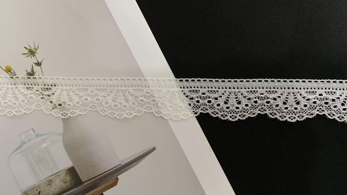 Quality 2.8cm Lightweight Hollow Polyamide Lace Trim with Single Scalloped Edge for Lingerie factory