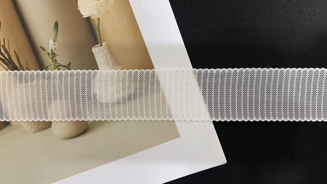 Quality 4cm Fine Square Mesh Nylon Spandex Lace Trim with Double Scalloped Edges for Lingerie Decoration factory