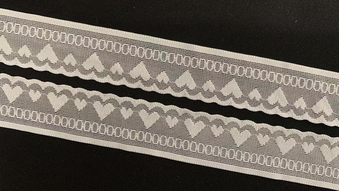 Quality 2.5cm Width Heart Jacquard Nylon Spandex Lace Trim with Breatheable Mesh for Lingerie Wholesale factory