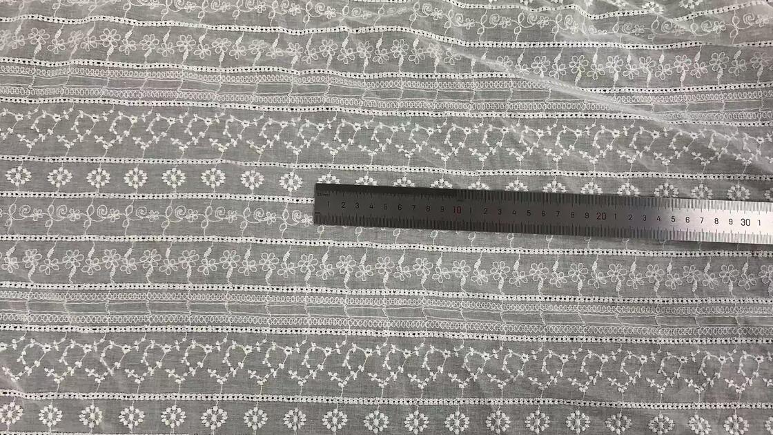 Quality Horizontal Striped Eyelet Embroidery Cotton Fabric,  Vintage Striped Floral chicken  Embroidery Cotton Lace Fabric Multi-Pattern Hollow Cutwork Lace for Summer Dresses Blouses Bridal Garments factory