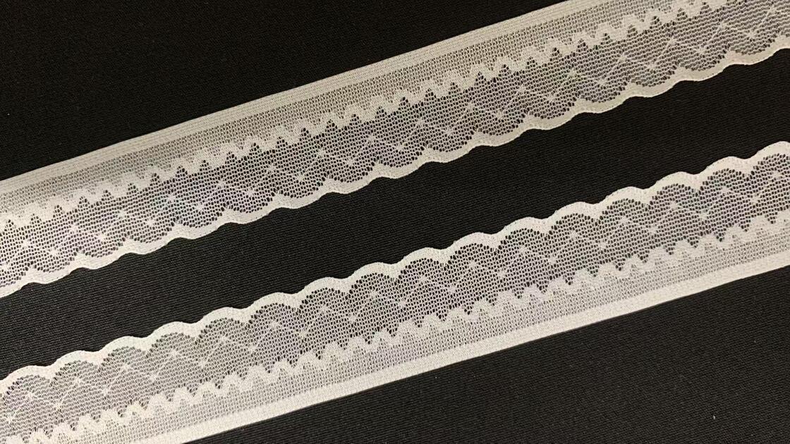 Quality 2.5cm Nylon Spandex Elastic Lace Trim with Single Scalloped Wave Edge for Lingerie and Dress Decoration factory