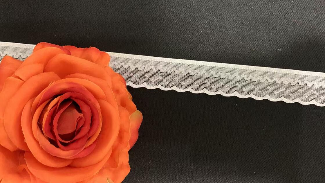 Quality 2.5cm Nylon Spandex Elastic Lace Trim with Single Scalloped Wave Edge for Lingerie and Dress Decoration factory