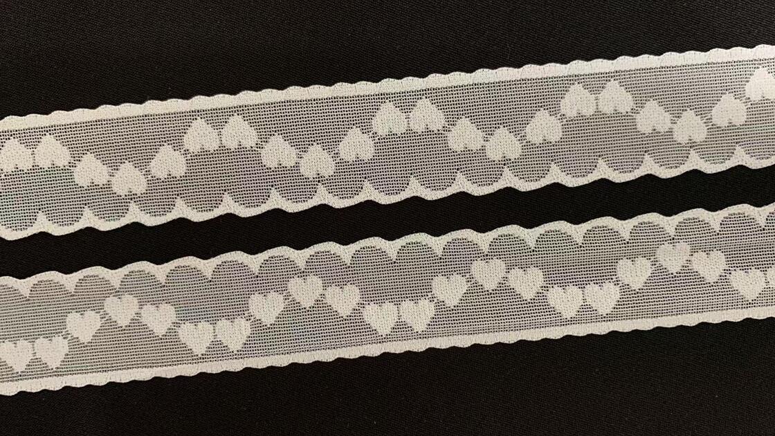 Quality 2.5cm Width Ivory Nylon Spandex Elastic Lace Trim with Heart Pattern and Scalloped Edge for Lingerie Decoration factory