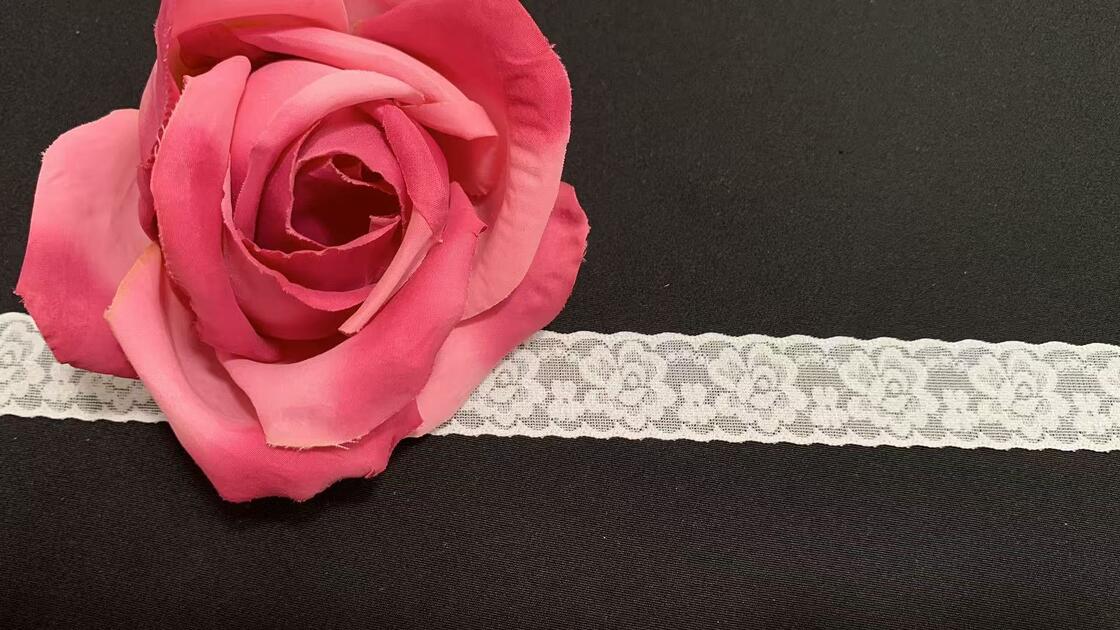 Quality 2.5cm Width Elastic Lace Trim with Tiny Flower Motif and High Elasticity for Undergarment Decoration factory