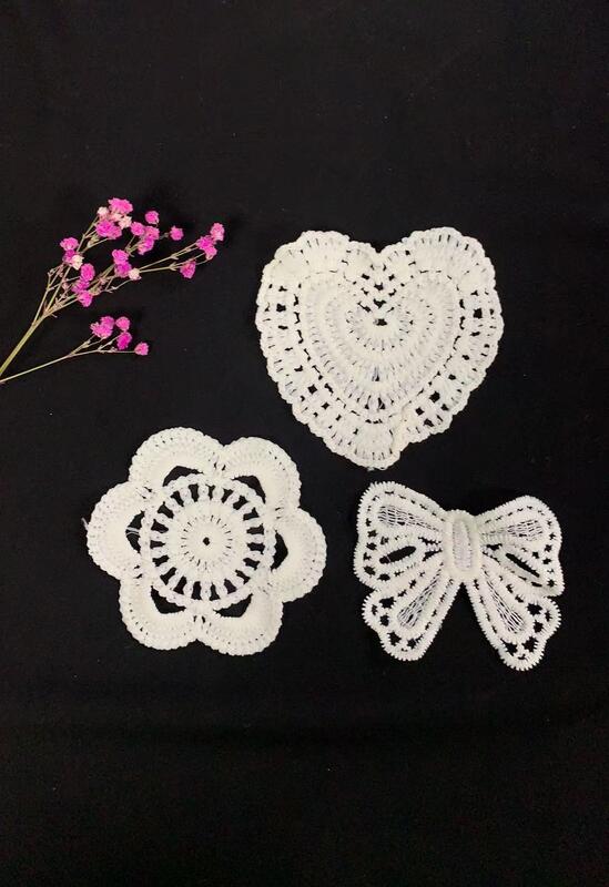 Quality  100% Polyester Embroidery Patches, Heart Flower Bow Hollow Cutwork Lace Appliques for Dress Garment DIY Decoration factory