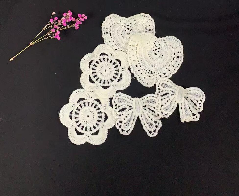 Quality  100% Polyester Embroidery Patches, Heart Flower Bow Hollow Cutwork Lace Appliques for Dress Garment DIY Decoration factory