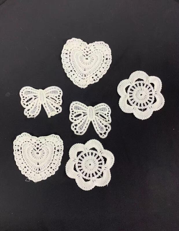 Quality  100% Polyester Embroidery Patches, Heart Flower Bow Hollow Cutwork Lace Appliques for Dress Garment DIY Decoration factory