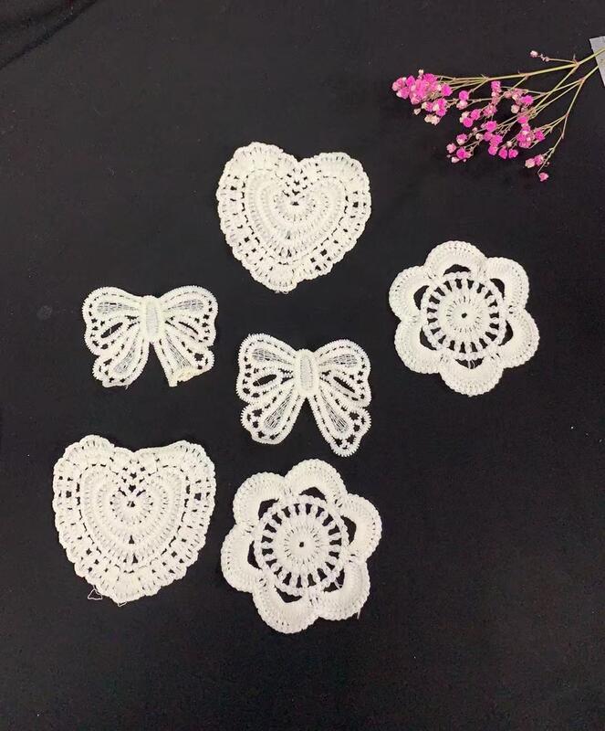 Quality  100% Polyester Embroidery Patches, Heart Flower Bow Hollow Cutwork Lace Appliques for Dress Garment DIY Decoration factory