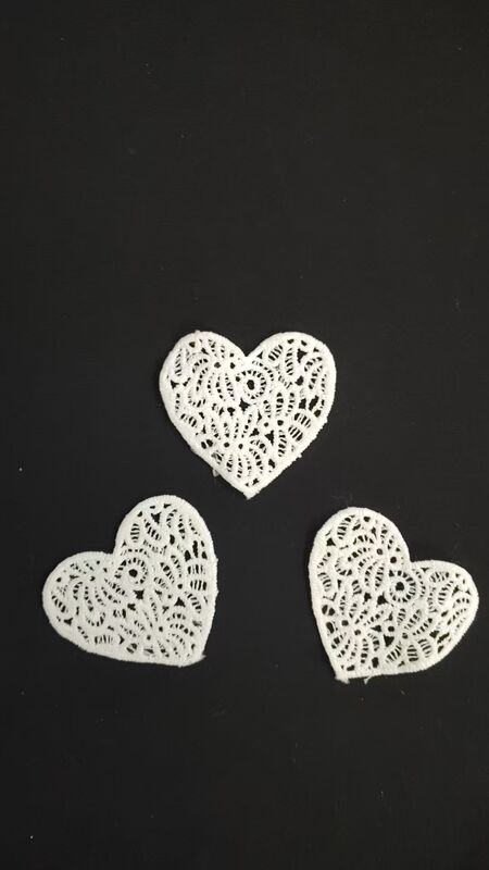 Quality Soft 100% Polyester Hollow Crochet Heart Lace Patch, Romantic Heart Embroidery Applique for Fashion Clothing Accessories factory