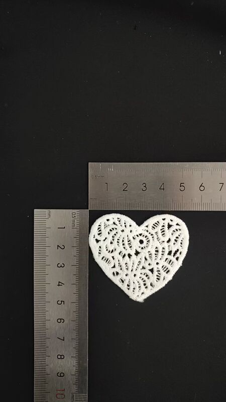 Quality Soft 100% Polyester Hollow Crochet Heart Lace Patch, Romantic Heart Embroidery Applique for Fashion Clothing Accessories factory