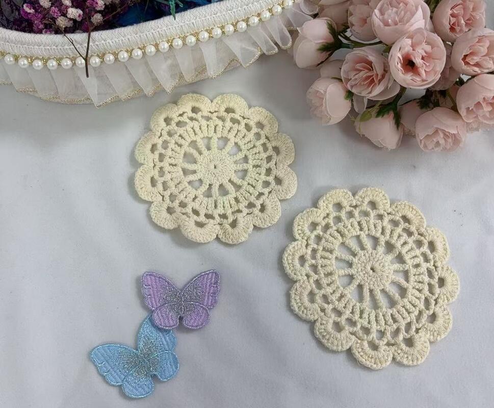 Quality 100% Cotton flower patche  Hollow Embroider Floral Lace Applique, Sew-on Round Doily Patch for Cup Coaster Children Clothing Decoration factory