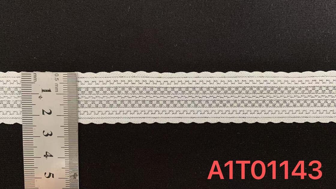 Quality 2.5cm Nylon Spandex Elastic Lace Trim with Scalloped Edge and Fine Horizontal Stripe Mesh for Lingerie Decoration factory