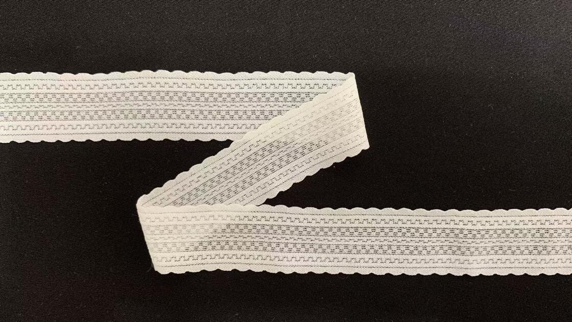 Quality 2.5cm Nylon Spandex Elastic Lace Trim with Scalloped Edge and Fine Horizontal Stripe Mesh for Lingerie Decoration factory