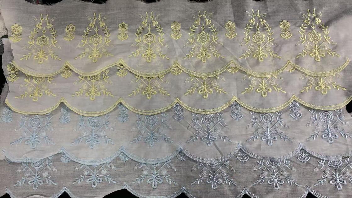 Quality 100% Cotton Soft  Eyelet chicken Embroidery Lace Trim Gold Thread Floral Embroidery Scalloped Lace Edging for Ladies Apparel factory