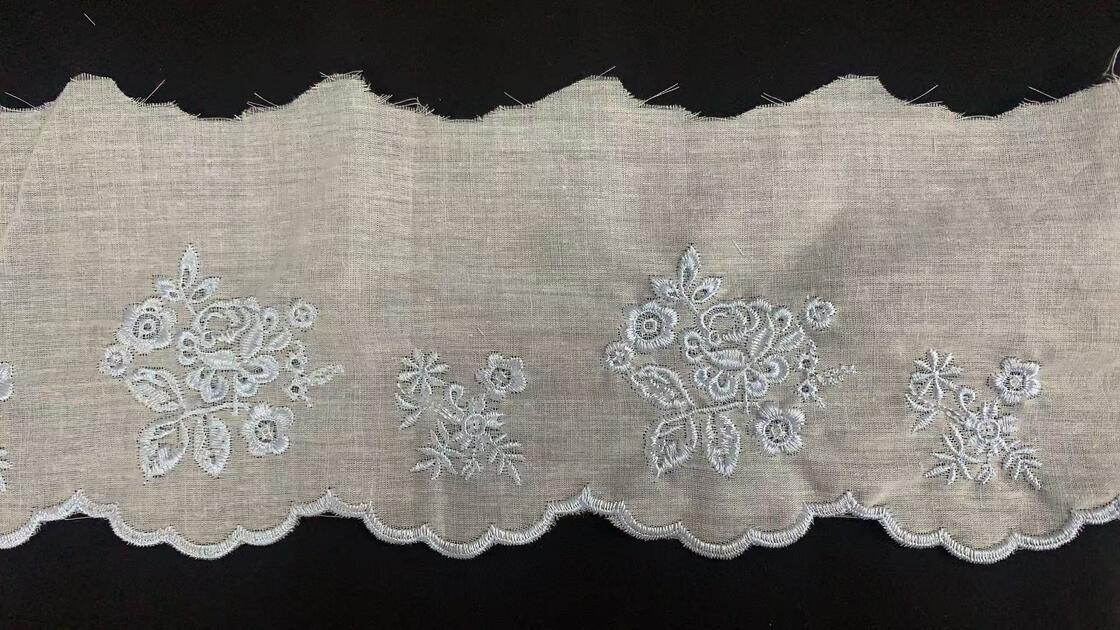Quality 100% Cotton Soft  Eyelet chicken Embroidery Lace Trim Gold Thread Floral Embroidery Scalloped Lace Edging for Ladies Apparel factory
