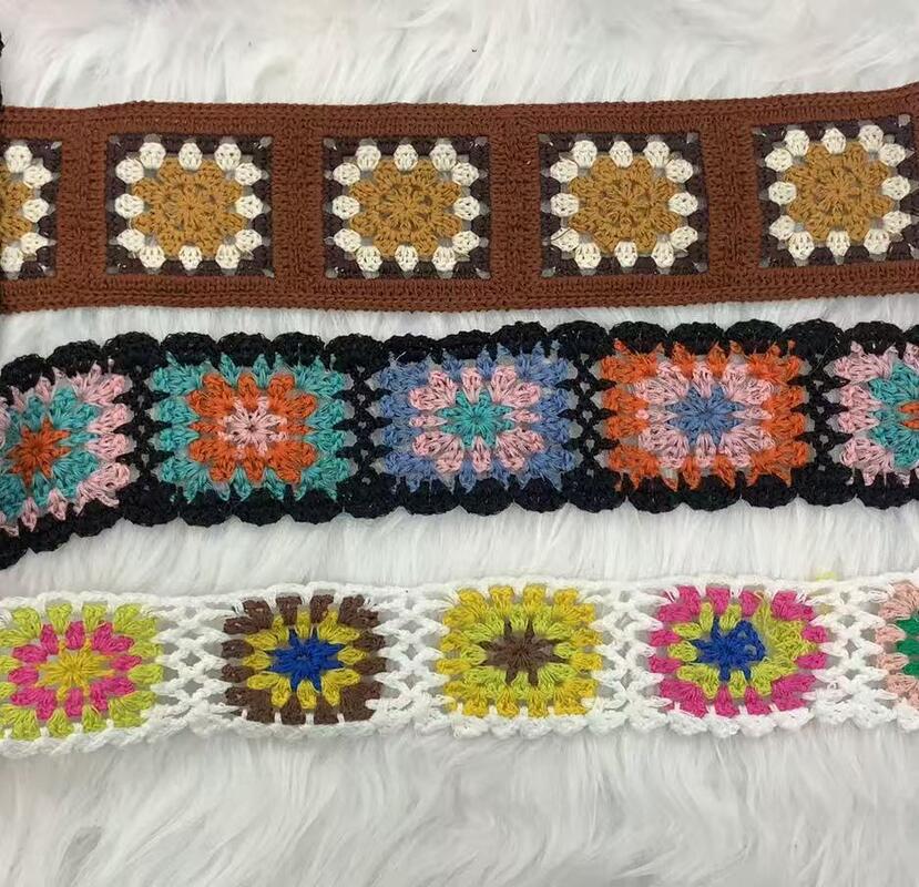 Quality Vintage Multi-Color Floral Water Soluble Embroidery Lace Trim, Polyester Square Flower Crochet Lace Tape for Garment DIY Accessories factory