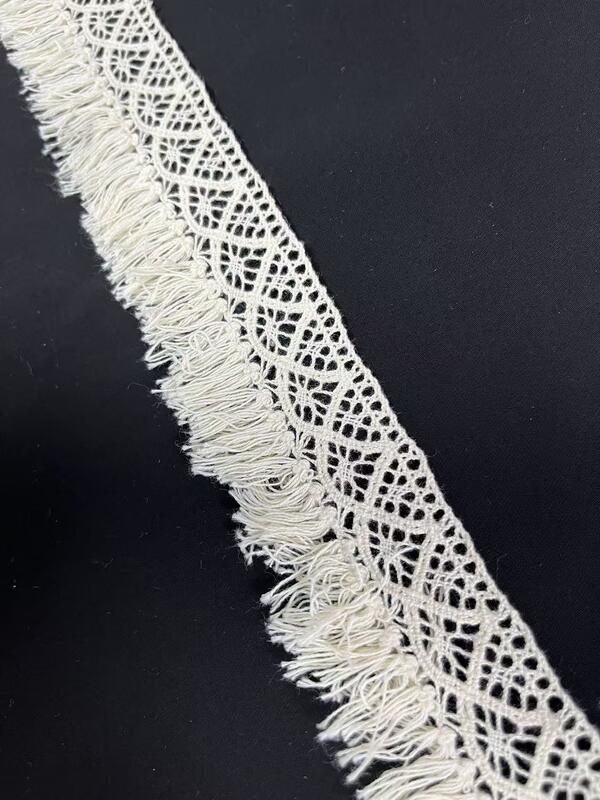 Quality 100% Cotton Tassel Lace Trim, 4.5cm Width Hollow Crochet Fringe Lace Border for Dress, Skirt, Home Textile DIY Decoration factory