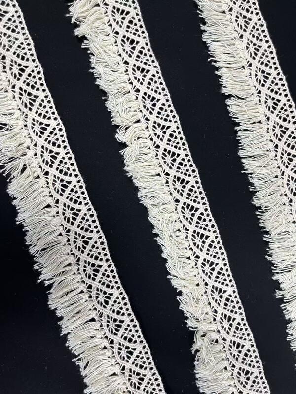Quality 100% Cotton Tassel Lace Trim, 4.5cm Width Hollow Crochet Fringe Lace Border for Dress, Skirt, Home Textile DIY Decoration factory