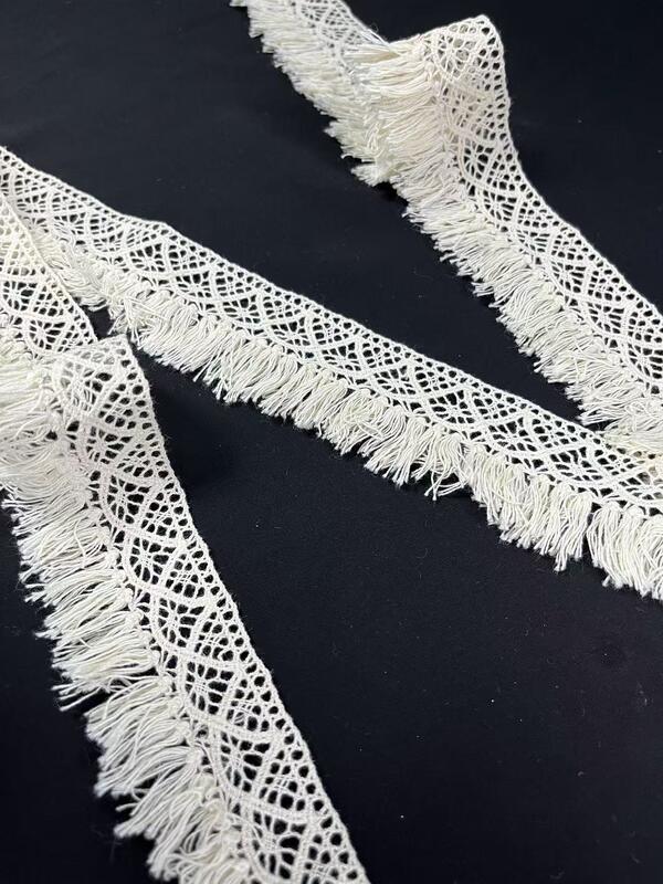 Quality 100% Cotton Tassel Lace Trim, 4.5cm Width Hollow Crochet Fringe Lace Border for Dress, Skirt, Home Textile DIY Decoration factory