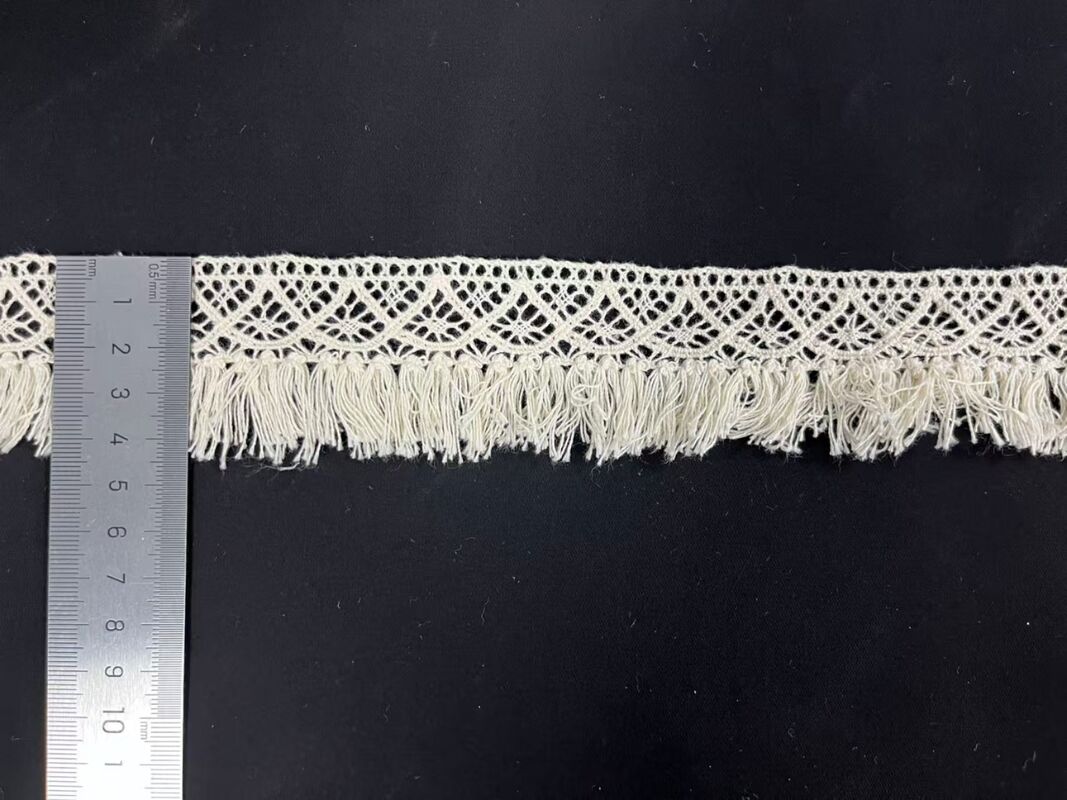Quality 100% Cotton Tassel Lace Trim, 4.5cm Width Hollow Crochet Fringe Lace Border for Dress, Skirt, Home Textile DIY Decoration factory
