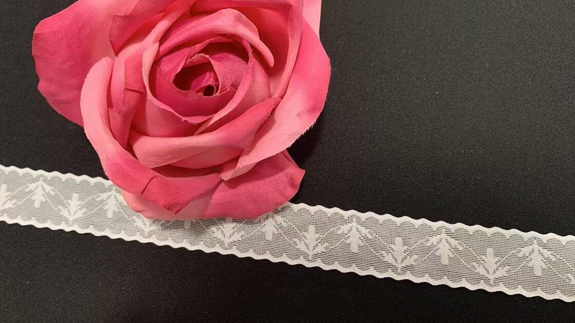 Quality 2.7cm Width Breathable Nylon Spandex Elastic Lace Trim with Continuous Leaf Hollow Pattern for Lingerie and Dress Decoration factory
