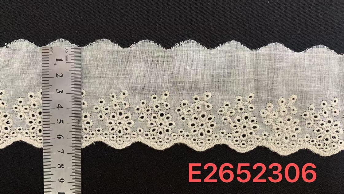 Quality 6.5cm Cotton Chicken Lace Trim with Small Daisy Eyelet Cutout and Double Scalloped Edge for Dress Garment Lingerie factory