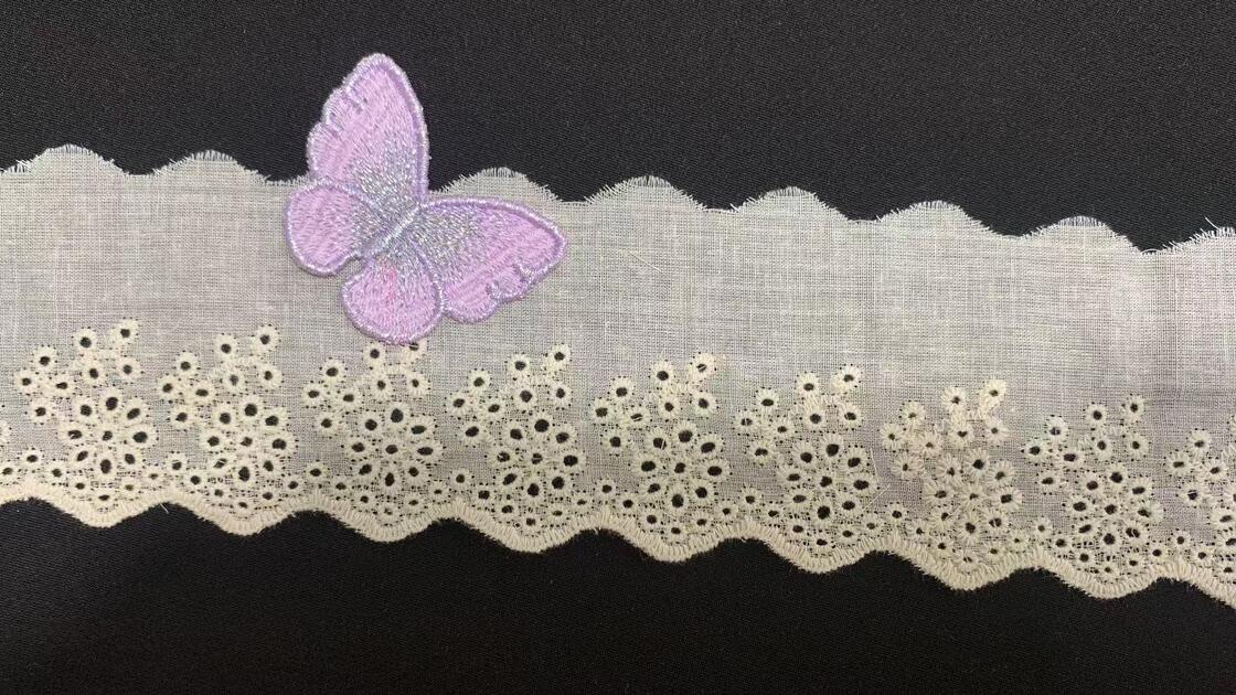 Quality 6.5cm Cotton Chicken Lace Trim with Small Daisy Eyelet Cutout and Double Scalloped Edge for Dress Garment Lingerie factory