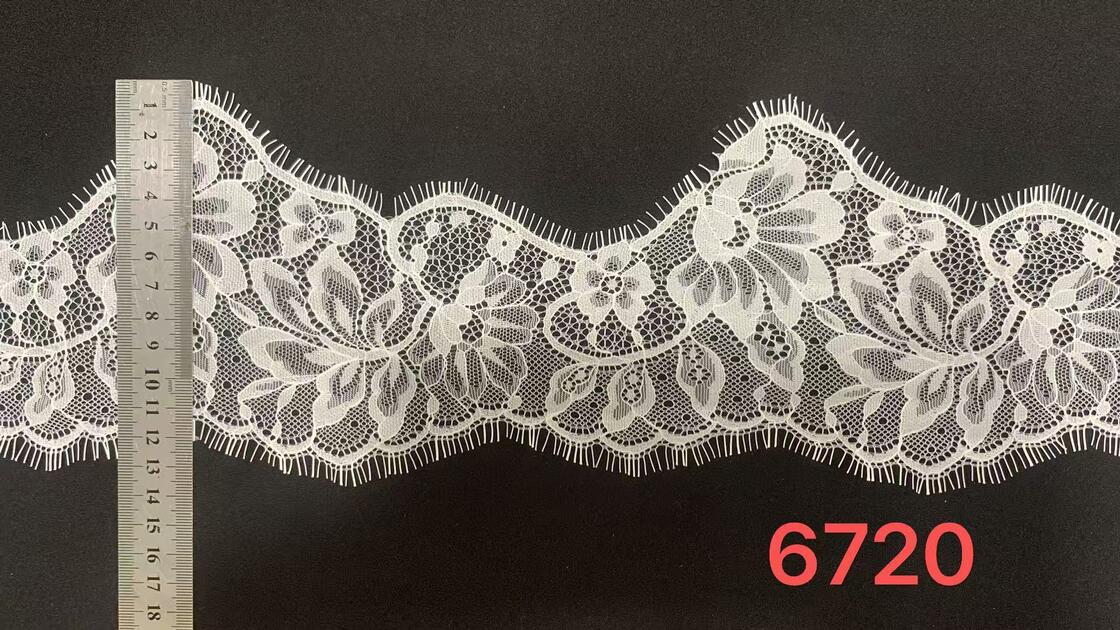 Quality Eyelash Lace Trim 12cm Width Delicate Flower Pattern Non-Stretch Nylon for Wedding & Lingerie factory