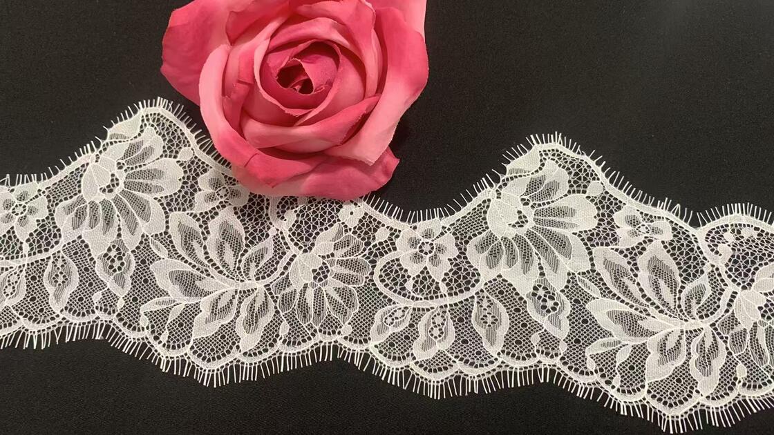 Quality Eyelash Lace Trim 12cm Width Delicate Flower Pattern Non-Stretch Nylon for Wedding & Lingerie factory